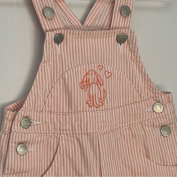 Covington Kids Striped Embroidered Shortalls Peach Cotton Denim Unisex 12M - Picture 3 of 14